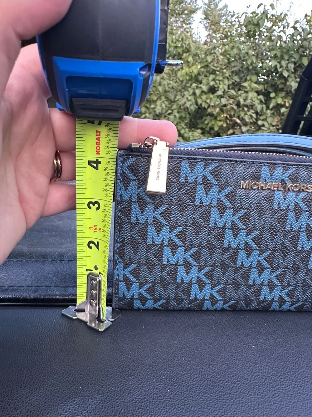 Michael Kors Blue MK Logo Wristlet Wallet with Gold Hardware